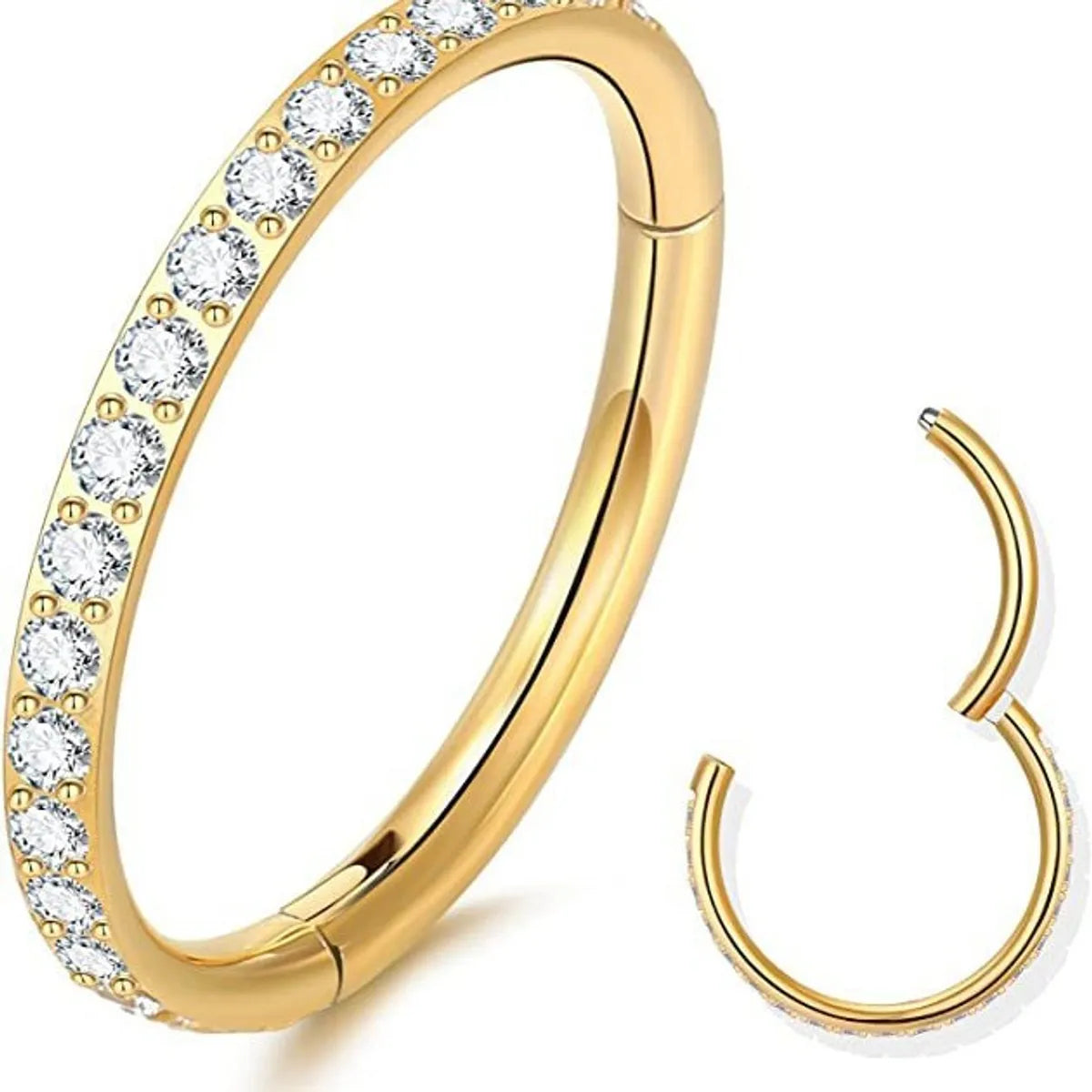 1 Piece Nose Rings & Studs Simple Style Classic Style Commute Round 316L Stainless Steel  Plating Inlay Zircon Nose Ring