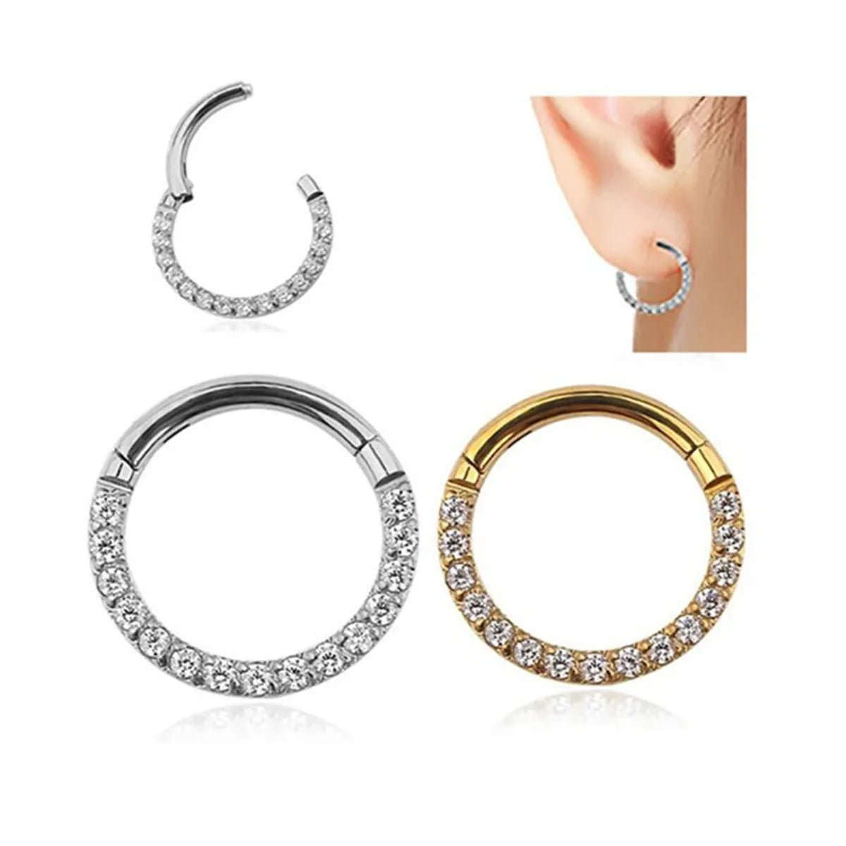 1 Piece Nose Rings & Studs Simple Style Classic Style Commute Round 316L Stainless Steel  Plating Inlay Zircon Nose Ring