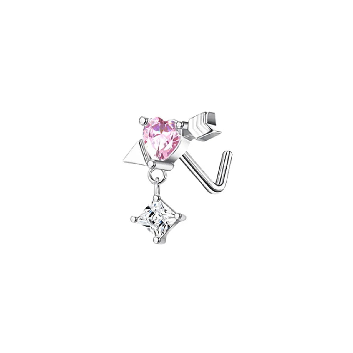 1 Piece Nose Rings & Studs Simple Style Classic Style Heart Shape Wings Bow Knot 316 Stainless Steel  Copper Plating Inlay Rhinestones Zircon White Gold Plated Nose Rings & Studs