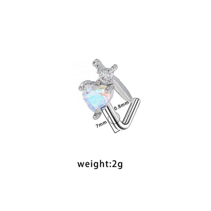 1 Piece Nose Rings & Studs Simple Style Classic Style Heart Shape Wings Bow Knot 316 Stainless Steel  Copper Plating Inlay Rhinestones Zircon White Gold Plated Nose Rings & Studs