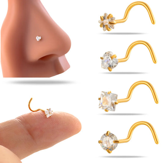 1 Piece Nose Rings & Studs Simple Style Classic Style Pentagram Round Heart Shape 316 Stainless Steel  Nose Rings & Studs