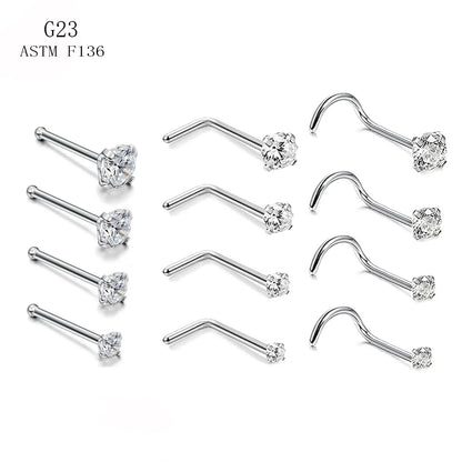 1 Piece Nose Rings & Studs Simple Style Geometric Pure Titanium Inlay Zircon Nose Studs