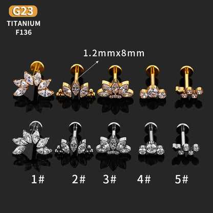 1 Piece Nose Rings & Studs Simple Style Snake Titanium Alloy Flowers Zircon Lip Rings Ear Cartilage Rings & Studs