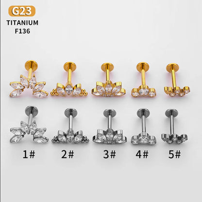 1 Piece Nose Rings & Studs Simple Style Snake Titanium Alloy Flowers Zircon Lip Rings Ear Cartilage Rings & Studs