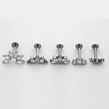 1 Piece Nose Rings & Studs Simple Style Snake Titanium Alloy Flowers Zircon Lip Rings Ear Cartilage Rings & Studs