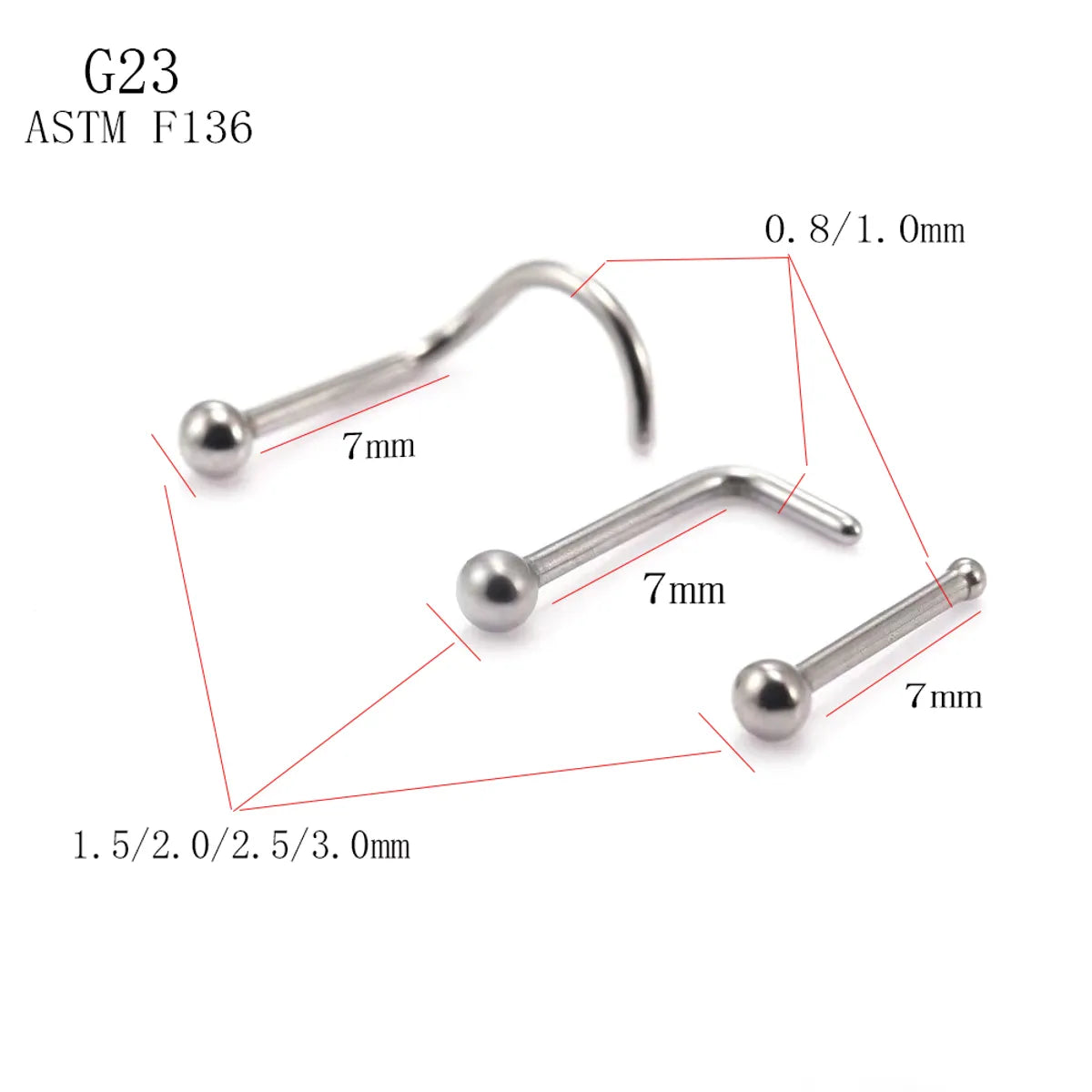 1 Piece Nose Rings & Studs Simple Style Solid Color Pure Titanium Nose Studs