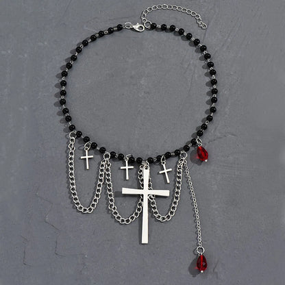 1 Piece Original Design Cross Artificial Crystal Alloy Beaded Plating Women's Choker