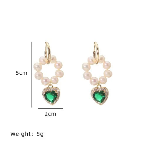 1 Piece Original Design Heart Shape Plating Inlay Copper Artificial Gemstones 18k Gold Plated Drop Earrings