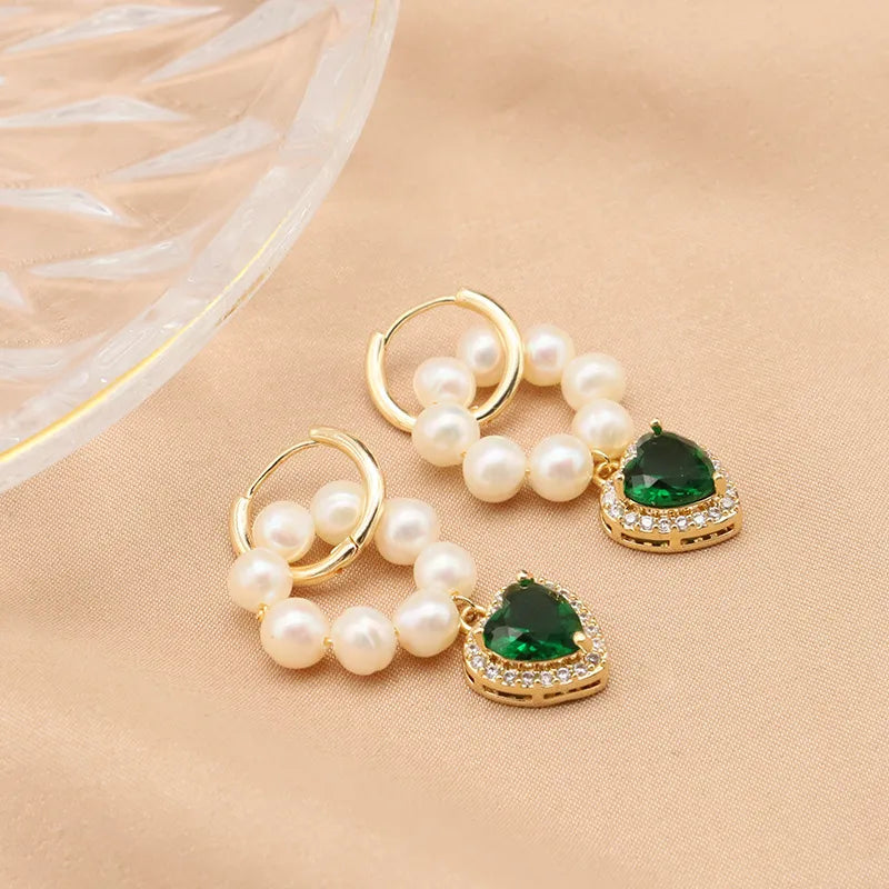 1 Piece Original Design Heart Shape Plating Inlay Copper Artificial Gemstones 18k Gold Plated Drop Earrings