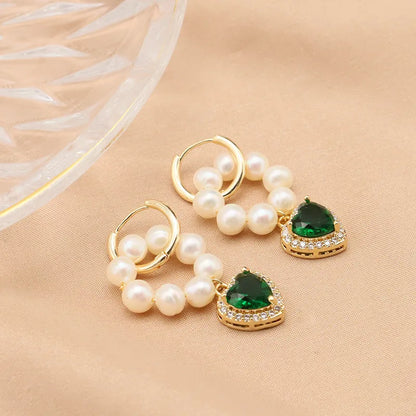 1 Piece Original Design Heart Shape Plating Inlay Copper Artificial Gemstones 18k Gold Plated Drop Earrings