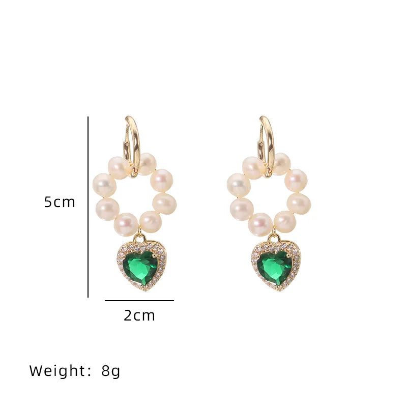 1 Piece Original Design Heart Shape Plating Inlay Copper Artificial Gemstones 18k Gold Plated Drop Earrings