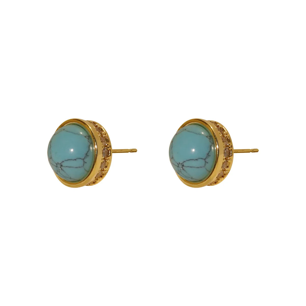 1 Piece Preppy Style Artistic Commute Round Plating Copper Malachite Zircon 18K Gold Plated Ear Studs