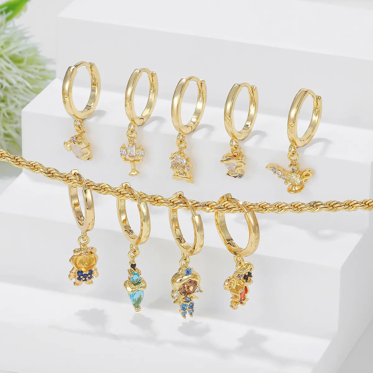 1 Piece Princess Cute Human Animal Plating Inlay Brass Zircon 18k Gold Plated Drop Earrings