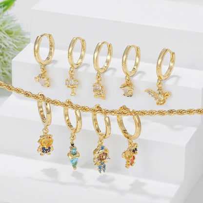 1 Piece Princess Cute Human Animal Plating Inlay Brass Zircon 18k Gold Plated Drop Earrings