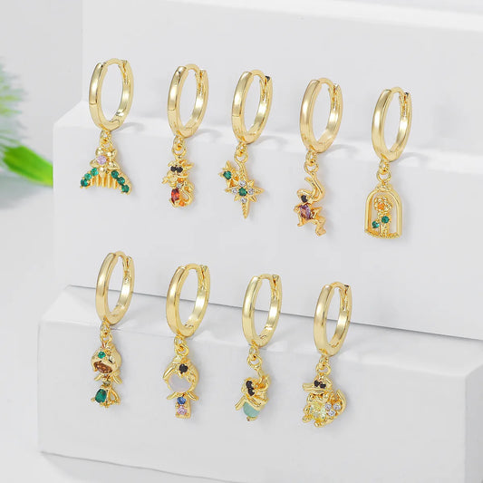 1 Piece Princess Cute Human Star Flower Plating Inlay Brass Zircon 18k Gold Plated Drop Earrings