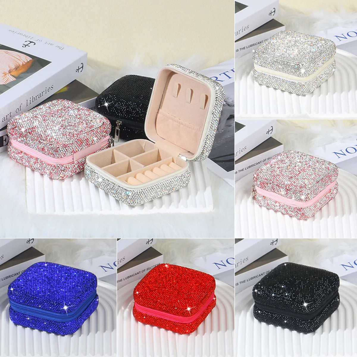 1 Piece Pu Leather Rhinestone Casual Elegant Glam Solid Color Jewelry Boxes