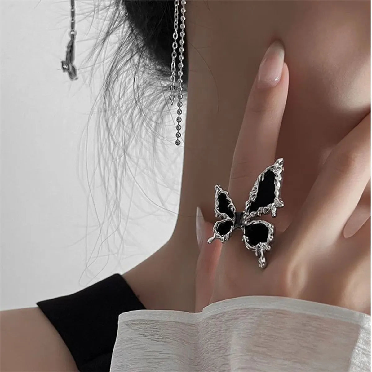 1 Piece Punk Butterfly Alloy Enamel Women's Open Ring