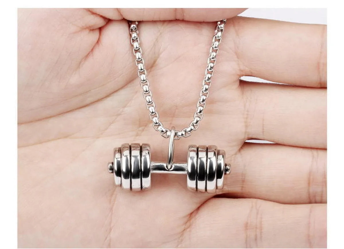 1 Piece Punk Dumbbell Titanium Steel Plating Pendant Necklace