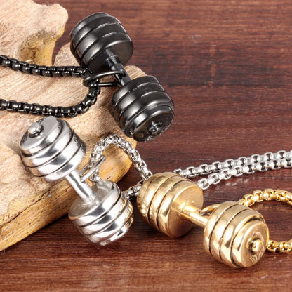 1 Piece Punk Dumbbell Titanium Steel Plating Pendant Necklace