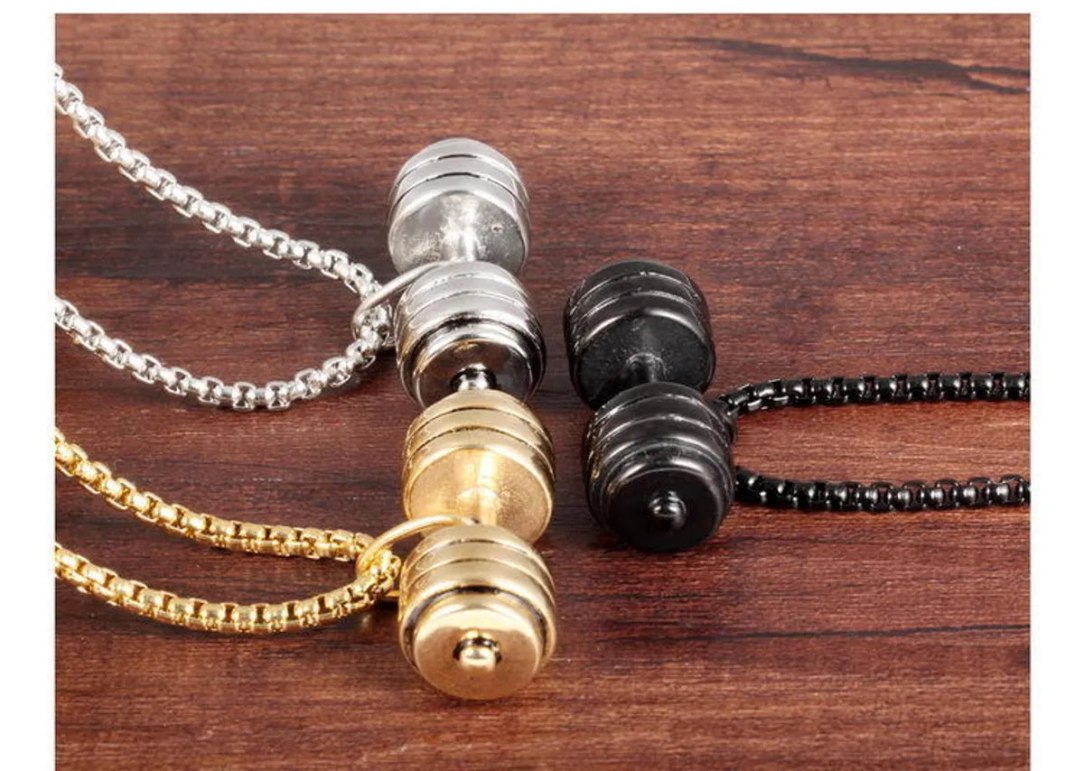 1 Piece Punk Dumbbell Titanium Steel Plating Pendant Necklace