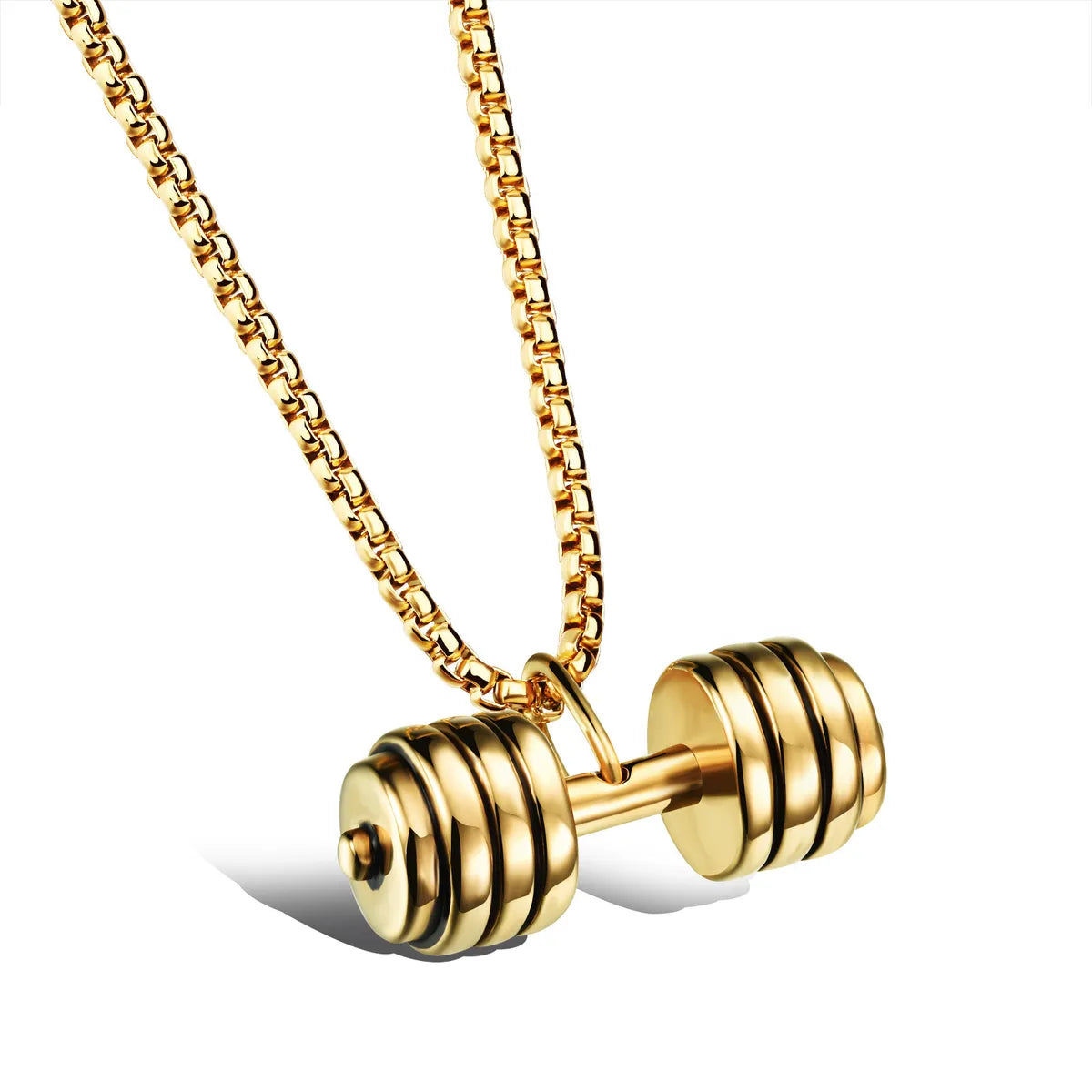 1 Piece Punk Dumbbell Titanium Steel Plating Pendant Necklace