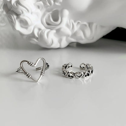 1 Piece Punk Heart Shape Sterling Silver Polishing Open Ring