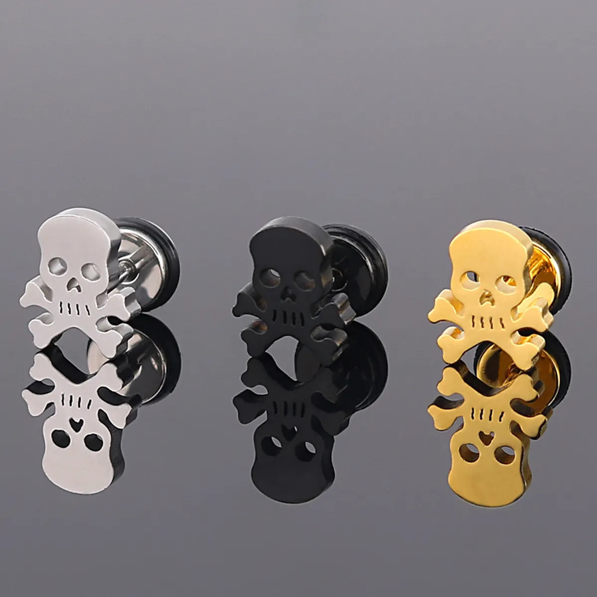 1 Piece Punk Simple Style Skull Plating Metal Ear Studs