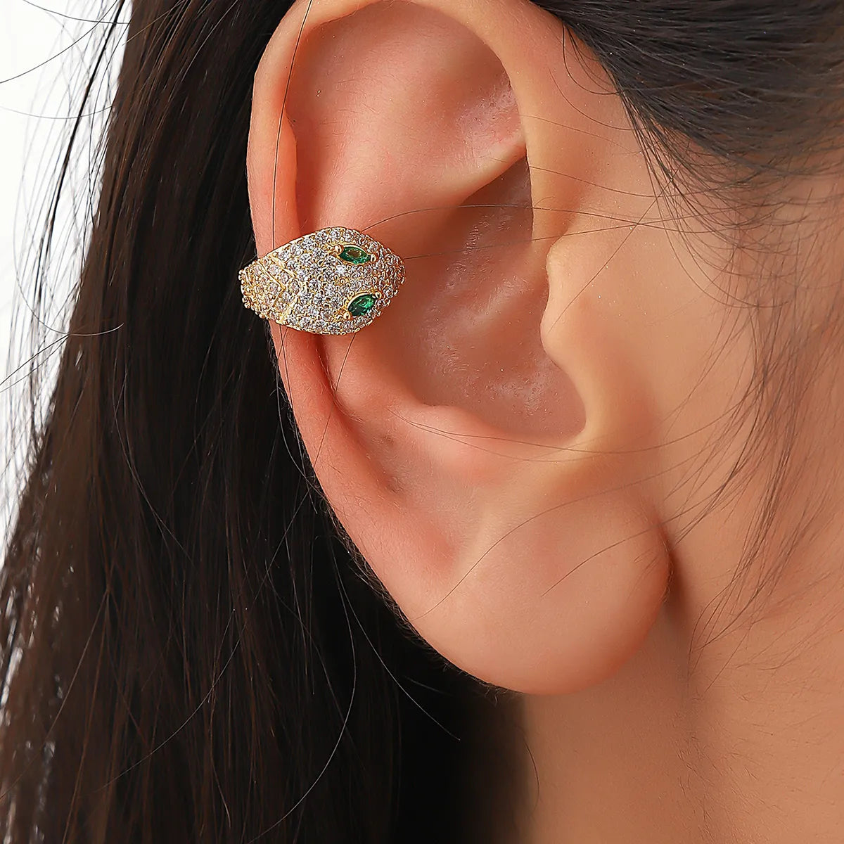 1 Piece Punk Snake Plating Inlay Copper Zircon 14k Gold Plated Ear Cuffs