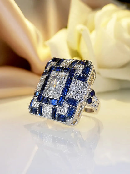 1 Piece Retro Color Block Square Alloy Plating Inlay Rhinestones Silver Plated Women'S Rings