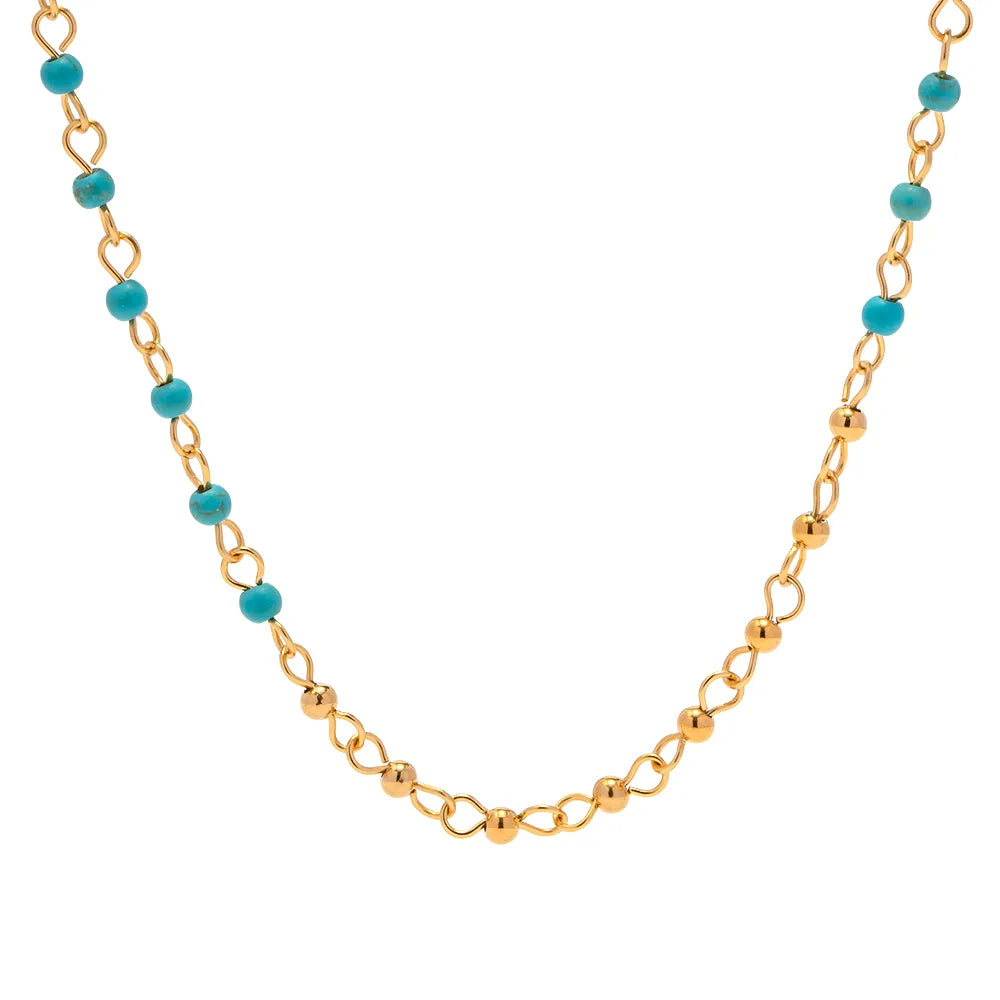 Wholesale Jewelry Retro Color Block 304 Stainless Steel Turquoise Plating Necklace