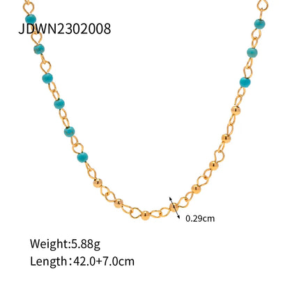 Wholesale Jewelry Retro Color Block 304 Stainless Steel Turquoise Plating Necklace