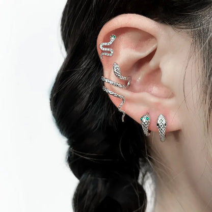 1 Piece Retro Cool Style Snake Inlay Copper Zircon Ear Cuffs