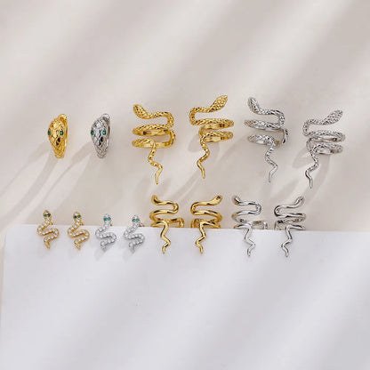 1 Piece Retro Cool Style Snake Inlay Copper Zircon Ear Cuffs