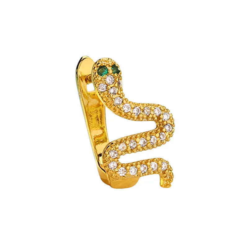 1 Piece Retro Cool Style Snake Inlay Copper Zircon Ear Cuffs