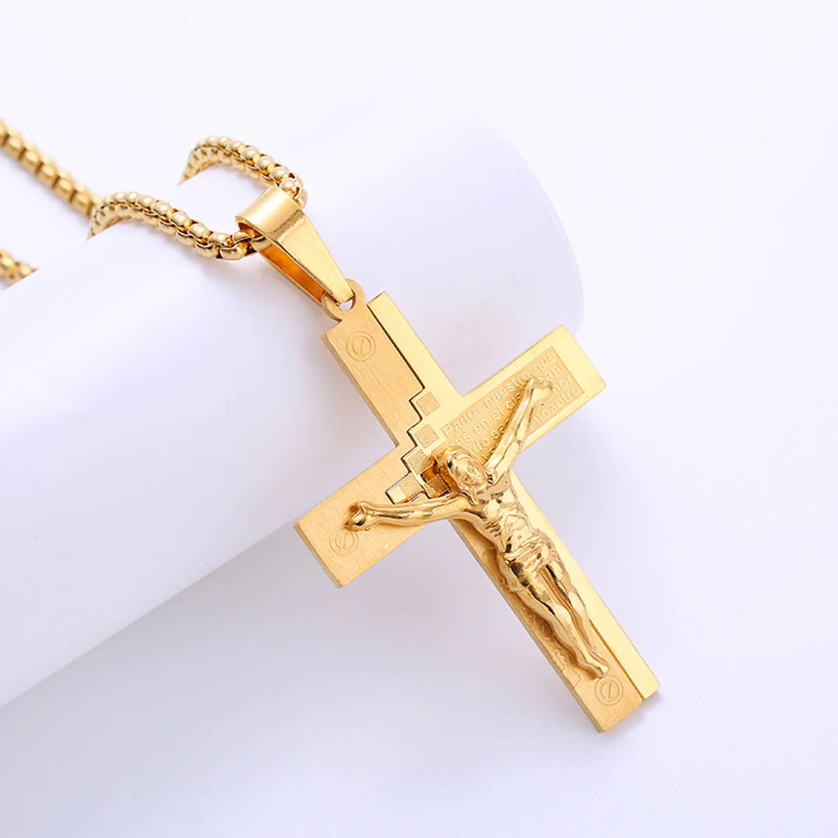 1 Piece Retro Cross Stainless Steel Polishing Zircon Pendant Necklace