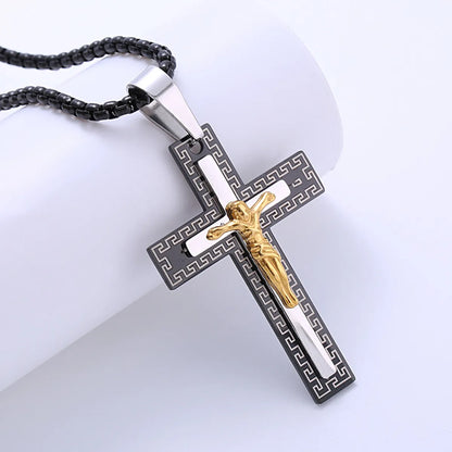 1 Piece Retro Cross Stainless Steel Polishing Zircon Pendant Necklace