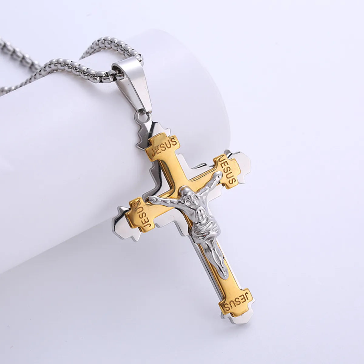 1 Piece Retro Cross Stainless Steel Polishing Zircon Pendant Necklace