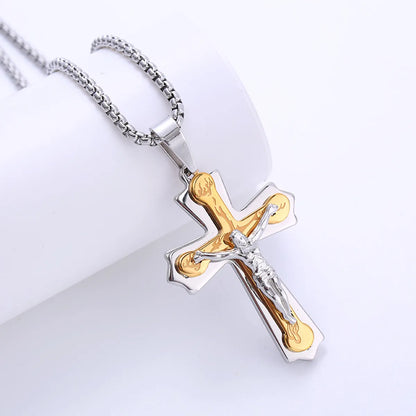 1 Piece Retro Cross Stainless Steel Polishing Zircon Pendant Necklace