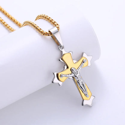 1 Piece Retro Cross Stainless Steel Polishing Zircon Pendant Necklace