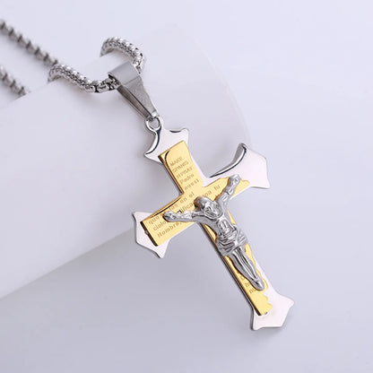 1 Piece Retro Cross Stainless Steel Polishing Zircon Pendant Necklace