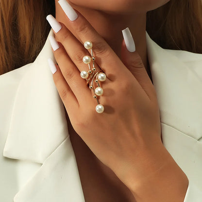 1 Piece Retro Geometric Alloy Plating Artificial Pearls Women's Open Ring