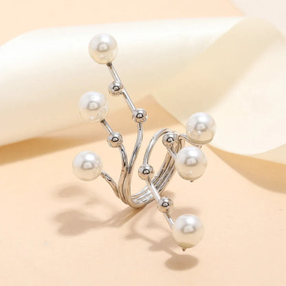 1 Piece Retro Geometric Alloy Plating Artificial Pearls Women's Open Ring