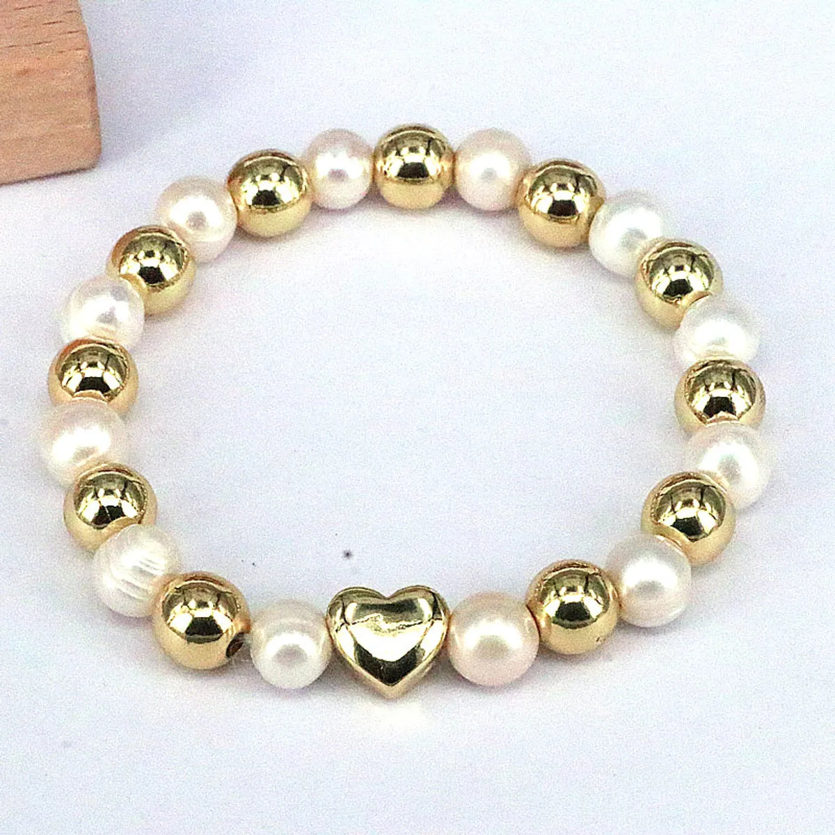 1 Piece Retro Geometric Heart Shape Freshwater Pearl Shell Copper Bracelets