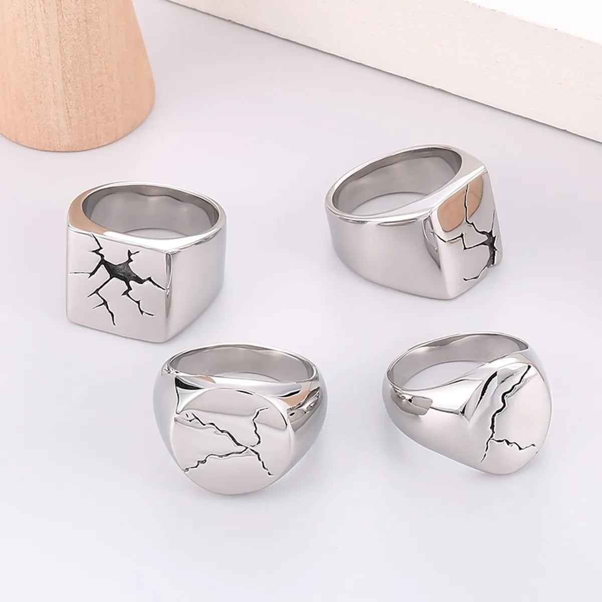 1 Piece Retro Geometric Stainless Steel Plating Rings