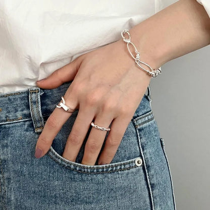 1 Piece Retro Geometric Sterling Silver Open Ring