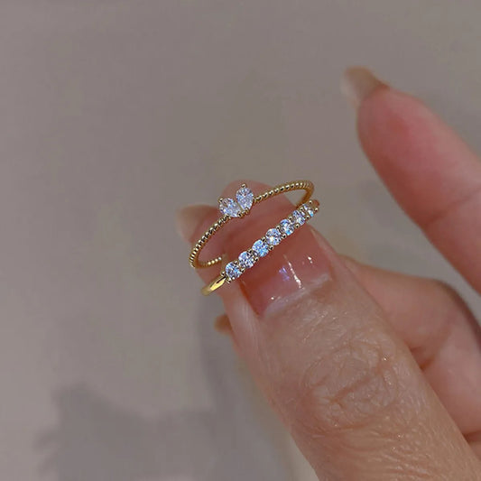 1 Piece Retro Heart Shape Copper Inlay Zircon Open Ring