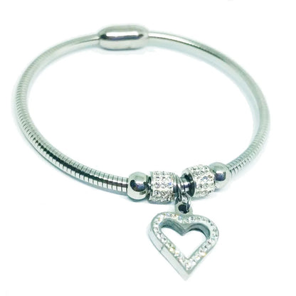 1 Piece Retro Heart Shape Titanium Steel Inlay Artificial Gemstones Bangle