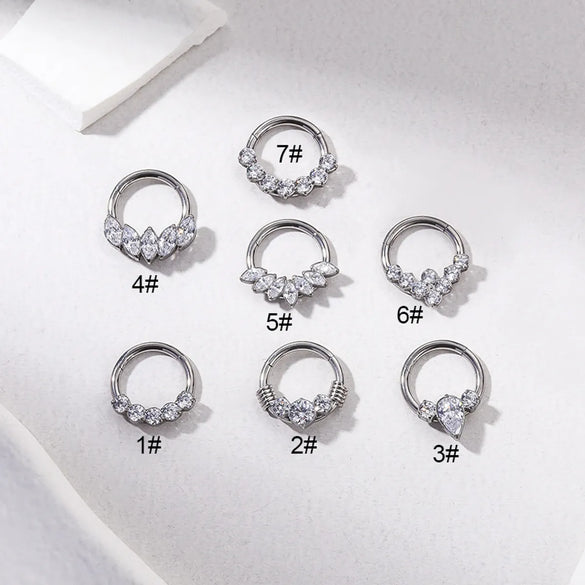 1 Piece Retro Leaf Water Droplets Titanium Inlaid Zircon Nose Ring