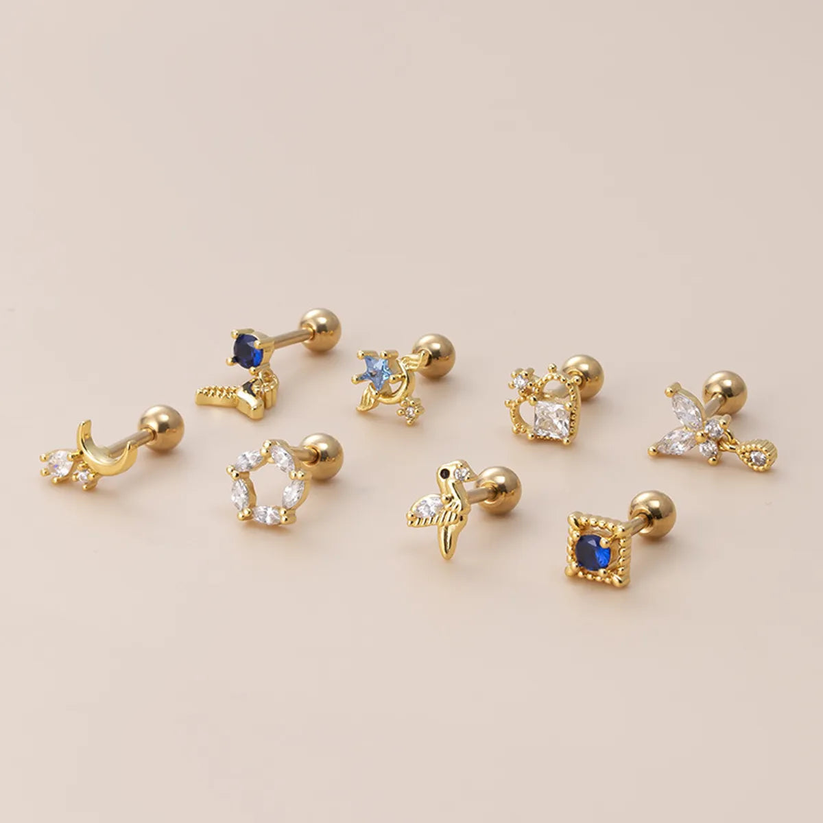 1 Piece Retro Moon Water Droplets Heart Shape Stainless Steel Copper Inlaid Zircon Ear Studs