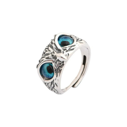 1 Piece Retro Owl Alloy Metal Inlay Artificial Gemstones Unisex Open Ring